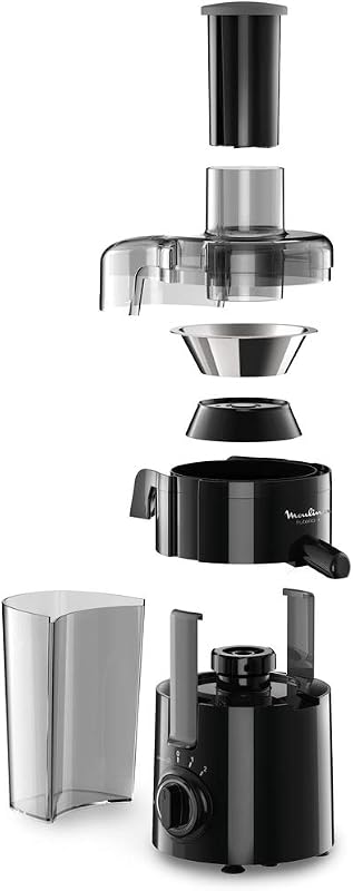 Frutelia Plus Centrifugeuse, 950 ml, 350 W, 2 vitesses, Goulot 6 cm, Filtre inox, Compact, Jus maison de fruits et légumes JU370810, Noir