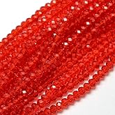 Perlin Czech Bohemian Crystal Glass Beads 4mm CZ Faceted Rondelle 120 Pieces Round Loose Spacer 1 Strand Beads for DIY Jewelry Bracelet Necklace Earrings Key Chains Making (Red)
