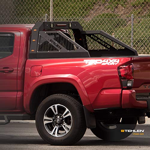 Stehlen 733469495291 Universal Adjustable Truck Bed Chase Rack Roll Bar with 3rd Third Brake Light & 2x LED Work Lamps Bars & 6x Amber Side Marker - Matte Black