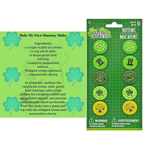 Multiple ST. Patrick's Day 4 Piece Green Derby Hat, Bow Tie, 10 Count Buttons, Milkshake Recipe Card
