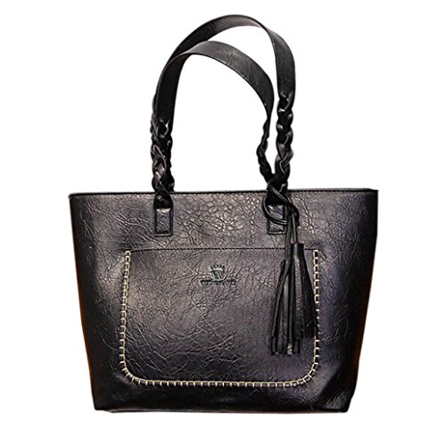 Todaies Hot Sale!Women's Leather Tassels Handbag Shoulder Messenger Bag Ladies Satchel Tote Bags 6 Colors 2018 (43cm(L)31(H)13cm(W), Black) - Thumbnail 6