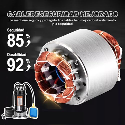 Bomba Sumergible 1.5 HP 1100W, Agua Limpia/Sucia, Bombas Sumergibles Agua Con Línea, Gran Poder De Succión,Toma de Río,Riego de Jardine, Doméstica Color Negro