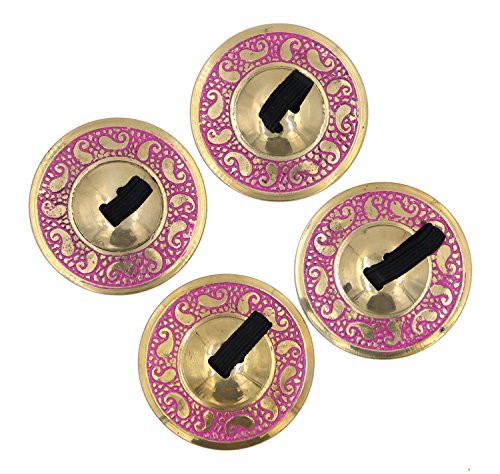DharmaObjects 2 Pairs Pro Brass Fingers Cymbal Zills Belly Dancing Free Silk Pouch (Pink) - Thumbnail 2