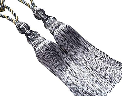 BTMB 1 Pair Bedroom Living Room Curtain Tiebacks Hand Cord Rope Ball Tassels Curtains Buckle Holdbacks (Grey) - Thumbnail 2