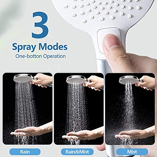 High Pressure 3-Mode Shower Head with Handheld - One Botton Operation, Silicone Nozzles, Come with Upgrade 59\'\' Stainless Steel Hose, Wall & Overhead Brackets, Teflon Tape, Bath Loofah