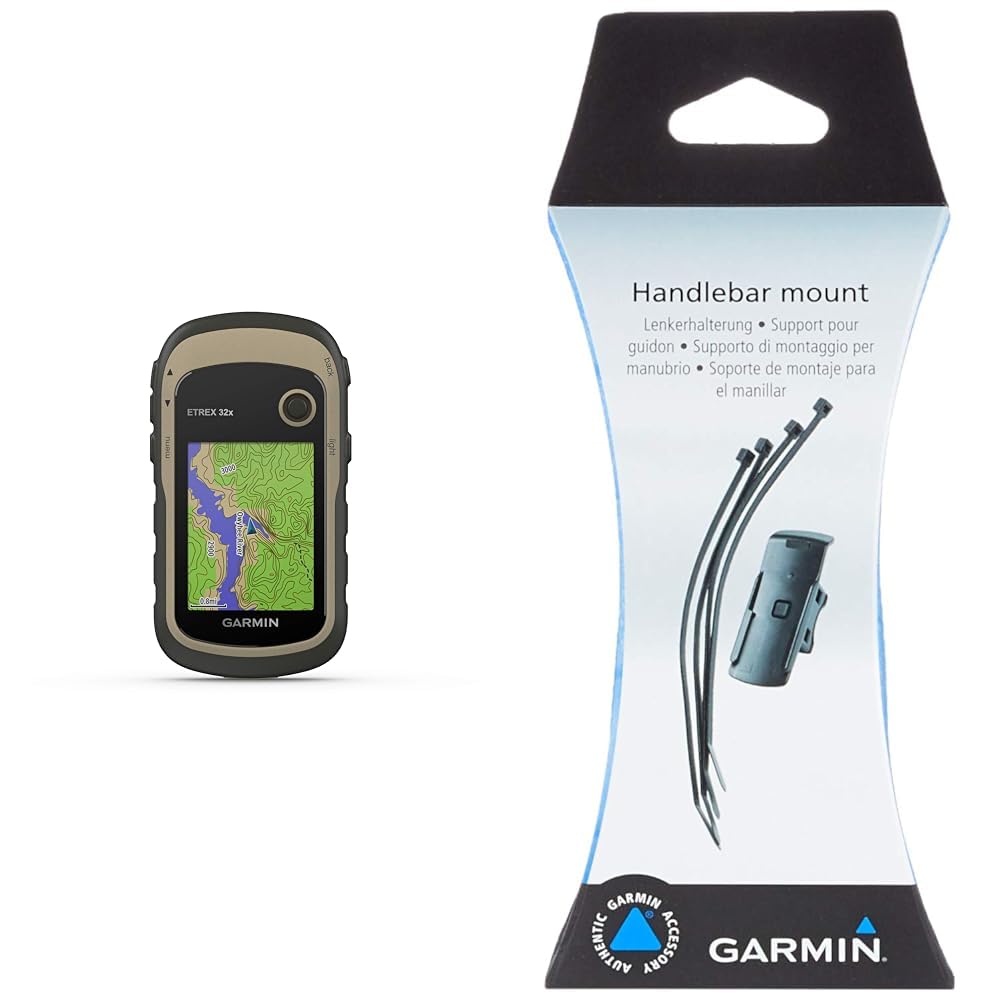 Garmin eTrex 32x Outdoor Handheld GPS Unit with 3-axis Compass and Barometric Altimeter, Brown & 010-11023-00 Handheld GPS Bike Mount for eTrex, GPS MAP 64S and in Reach, Black