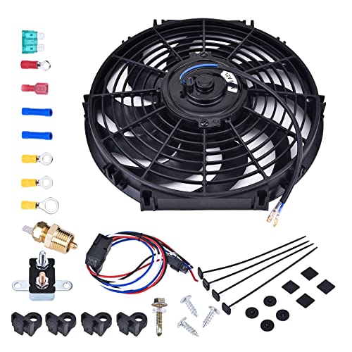 EVIL ENERGY 12 Inch Electric Radiator Cooling Fan 12V 80W Mount Kit - 12.5" x 11.8" x 2.6" - Radiator Fan - Compatible with Automobile Radiators