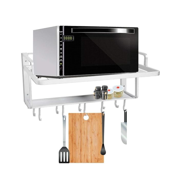 Microwave Oven Shelf,Space Aluminum Double Layers Hanging Microwave