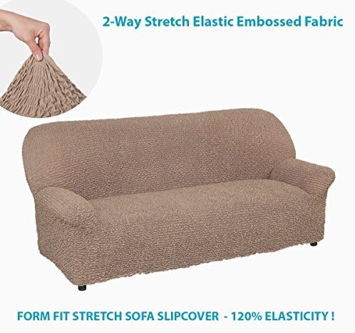 Novacovers Two-Way Stretch Sofa Slipcover - Microfiber Elastic Embossed Fabric Couch Cover Pet Furniture Protector (Sofa, Cappucino)
