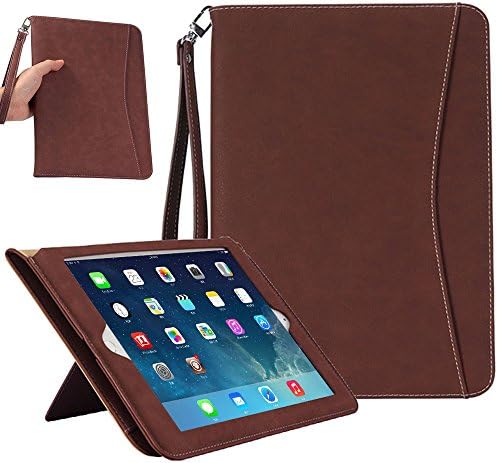 Wonzir iPad Case for New iPad 9.7（2017 2018）/ iPad Pro 9.7/ iPad Air 1 2, Premium Leather Protective Case with Stand Card Slots Auto Sleep Wake Hand Strap, Smart Folio Slim Lightweight Cover (Brown)