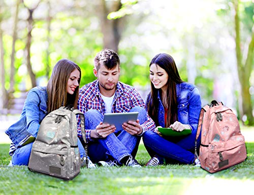 IBEILLI Girls School Backpack Cute Casual Fashionable Lightweight 15 Inch Laptop Bag for Teens Girls Students College Bookbag(Grey) (Pink)