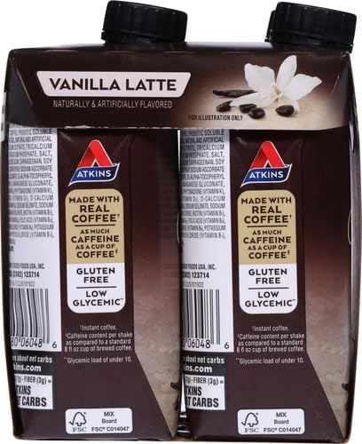 ATKINS ICED COFFEE VANILLA LATTE PROTEIN-RICH SHAKE, KETO FRIENDLY AND GLUTEN FREE. (4 SHAKES)