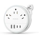 NTONPOWER Travel Power Strip, Travel Essentials, Cruise Essentials 3 Outlets 4 USB Ports(2 USB C), 4FT Wrapped Around Extension Cord for Travel Cruise Ship Beach Vacation Essentials White
