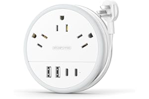 NTONPOWER Travel Power Strip, Travel Essentials, Travel Extension Cord with 3 Outlets 4 USB Ports(2 USB C), 4FT Wrapped Around Flat Extension Cord, Portable for Travel Cruise Ship Essentials White
