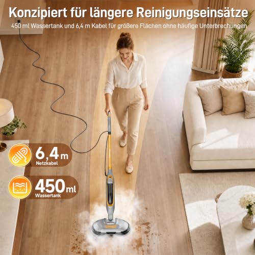 FUNSTEAM Steam Mop with Double Rotation and Self-Propelled | 6 washable microfibre pads, 4 cleaning modes, for tiles, laminate, parquet and sealed hard floors