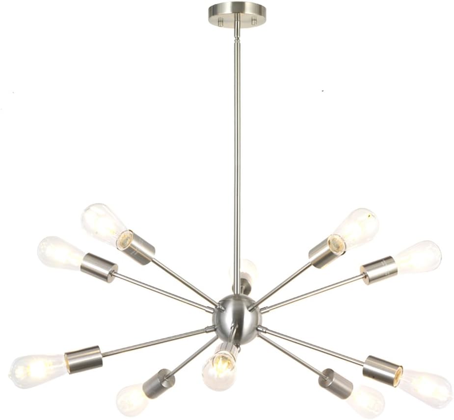 BONLICHT Sputnik Chandelier Lighting 10 Light Chandelier Modern Starburst Chandelier Mid Century Pendant Lighting Brushed Nickel Ceiling Light Fixture for Kitchen Dining Room Living Room Foyer - - 