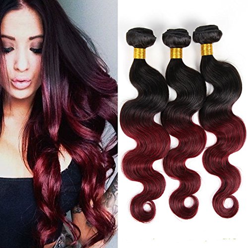 Prettiharr Two Tone Black To Maroon Ombre Hair Extensions