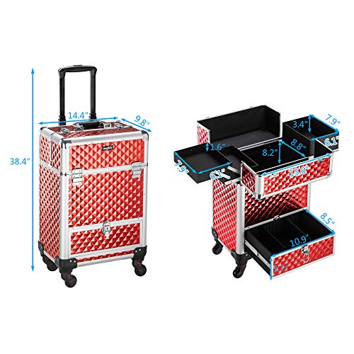 mefeir Aluminum Rolling Makeup Train Case, Portable Makeup Organizer