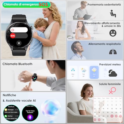 2026 New Men's Smartwatch with ECG/Blood Pressure/Sleep/Emotions/Fatigue/BMI/Temperature/Heart Rate Monitor, 1.56 Inch AMOLED Healthy Fitness Watch with LED Flashlight/Phone Function/SOS Button