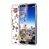 Huawei Honor 7X Case, Mate SE Case, LEEGU Scratch Resistant Floral Printed Clear Design Hard Plastic and TPU Gel Bumper Protective Cover Slim Case for Huawei Honor 7X/Mate SE - Rose Flower
