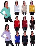 Emmalise Women's Active V Neck Thermal Long Sleeves Top with Wide Neck Trim