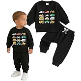 Fufuriprefer Toddler Baby Boy Fall Outfit Vehicle Print Long Sleeve Sweatshirt and Elastic Pants Set 2Pcs Winter Clothes