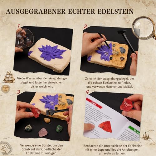 Greek Science My First Mega Excavation Set for Kids, 15 Real Crystals and Gemstones, STEM Science Toy Gift for Boys and Girls
