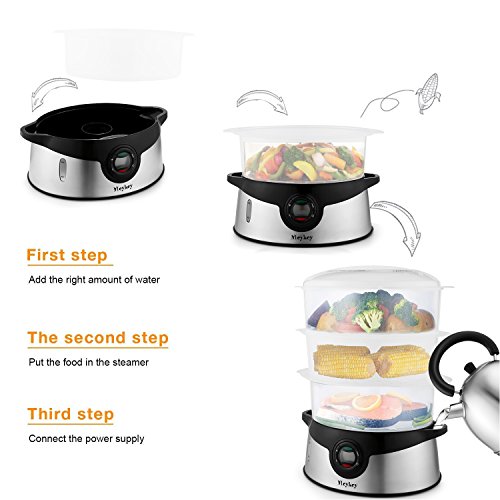 9.5 Quart Food Steamer BPA Free, 3 Tier Stackable Baskets Vegetable Steamer with Rice and Grains Tray, Electric Steamer 800W Fast Heat up - Thumbnail 4