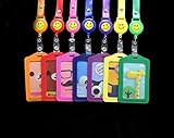 JINL 7 Pcs Ertical Style Assorted Color Faux Leather Business Id Credit Card Badge Holder Clear Pouch Case +7 Pcs Retractable Smile Face Badge Reels with Nylon String