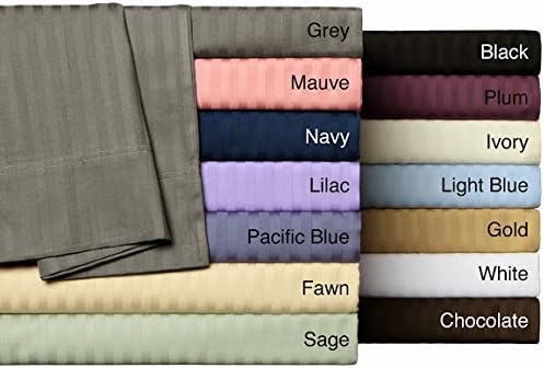 Ethereal Bedding 300-TC Sateen Super Soft 1-PC Luxury Fitted Sheet Emperor Stripe Sage Green Fit Upto 15'' Inches Deep Pocket 100% Egyptian Cotton