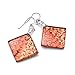 925 Sterling Silver Hand Painted Murano Glass Red Orange Swirls Square Dangle Hook Earrings