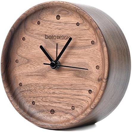 belaDESIGN Handmade Black Walnut Wood Round Point Dot Silent Table Alarm Clock