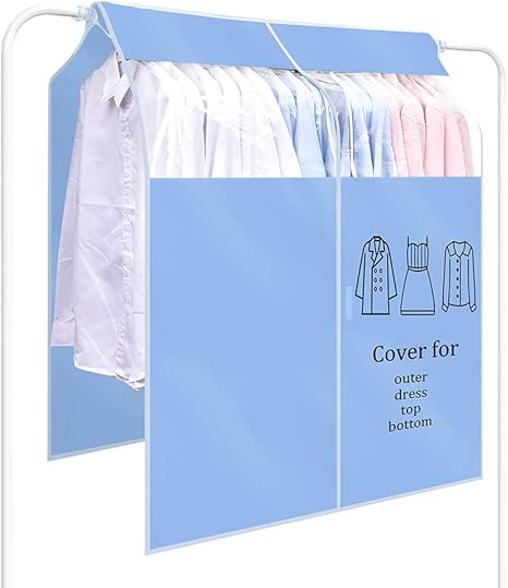 Amazon Otraki 進化版 オックス製 ハンガーラック カバー 90cm幅 110cm高さ 水色 透明窓付き 洋服カバー ロング 防虫 防カビ パイプハンガー カバー 頑丈 オックスフォード製 マジックテープ開閉 衣類カバー まとめて 高耐久 固定紐 可視ビニール窓 防塵 90センチ