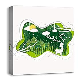 Canvas Wall Art Snow Deer Merry...