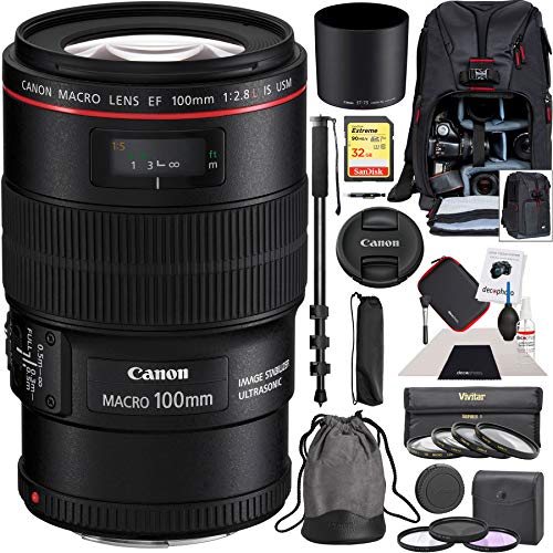 Canon EF 100mm f/2.8L Macro is USM Lens Digital SLR Cameras (3554B002) with Deco Gear Photography Sling Backpack Cleaning Kit 67mm Filter Set Photo Video Monopod Bundle