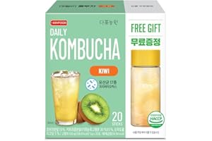 KAYFOOD Kombucha Kiwi Garden Daily 20 Sticks with Gift Bottle Zero Sugar, Diet, Gut Healthy Sparkling Beverage, Fermented Korean Drink for Iced Tea, Workout Tea 3.52oz (100g)