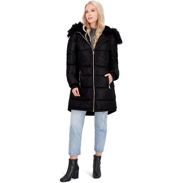 Jessica Simpson Womens Quilted Puffer Winter Coat w/Faux Fur Hood Black  Size S : Amazon.ca: Clothing, Shoes u0026 Accessories