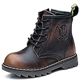DADAWEN Boy's Girl's Waterproof Leather Side Zipper Lace-Up Ankle Boot (Toddler/Little Kid/Big Kid)