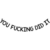 You Fucking Did It Banner - Congrats Grad Sign - Funny Graduation Banner - High School/College Graduation Party Decorations Black Glitter
