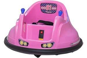 Flybar FunPark 6V Bumper Car for Toddlers, Electric Toddler Ride On Toys for Kids, Baby, Ages 1.5-4 Years, LED Lights, 360 Degree Spin, Supports up to 66 pounds (No Remote), Large, 6v Pink/Purple