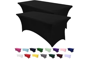 SEPARO - 2 Pack 6FT Spandex Table Cover Black Tablecloths Fitted Rectangular Stretchable Wrinkle-Free Table Cloth 6 Foot for Event,Party,Tradeshows,Banquet,Weddings,Vendor Stand