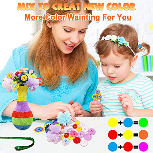 Motiloo❀Create Your Own Vase and Felt Flower Set, Fun Kids Crafts Arts,DIY Set Craft Vase Snowflake Mud Button Toy Party Activity Children Age 4 5 6 7 8 9 10 Years Old Birthday Gift (Rainbow)