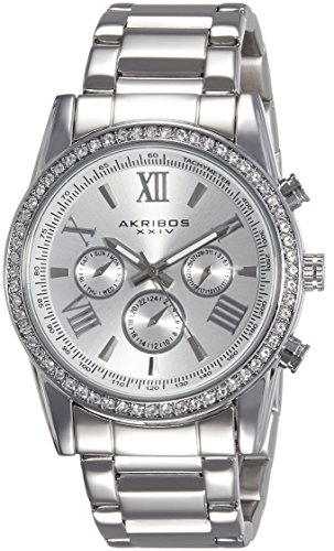 Akribos XXIV Men's AK868SS Round Silver Dial Three Hand Quartz Bracelet Watch