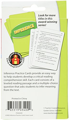 Edupress Reading Comprehension Practice Cards, Inference, Green Level (EP63400)