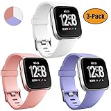 GEAK Replacement Bands for Fitbit Versa (3 Pack), Classic Accessories Bands with Secure Aluminum Buckle for Fitbit Versa Smart Watch, Women Men Kids,Small White Peach Periwinkle