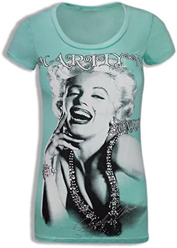 NEW Women Marylin Monroe Shirt Short Sleeve Light Material Rhinestones S-L (L, Teal)