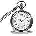 WIOR Classic Smooth Vintage Pocket Watch Sliver Steel Men Watch with 14’’ Chain for Xmas Fathers Day Gift