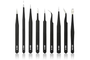 Huacan 9 PCS Precision Tweezers Set, Upgraded Anti-Static Stainless Steel Tweezers Kit For Diamond Painting, Craft, Jewelry, Beauty Etc
