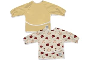 LA PETITE OURSE Baby Bibs with Sleeves – 2-Pack Long Sleeve Bibs for 6-12 Months – Lightweight & Water-Resistant PUL