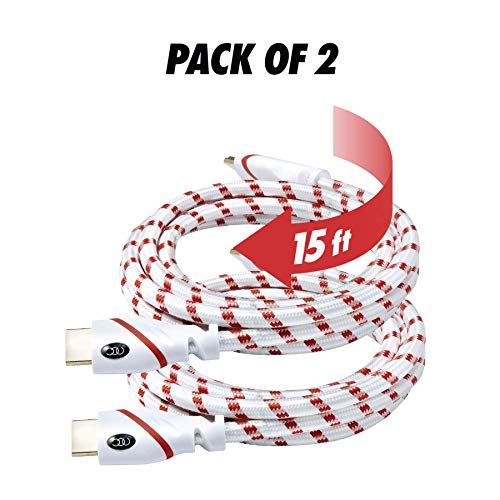 HDMI Cable 15 ft 2 Pack 4K Resolution UHD 2.0b Ready Supports
